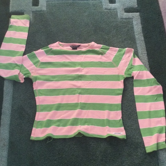 Abercrombie & Fitch Tops - Abercrombie & Fitch 100% Cotton Scoop Neck Jersey pink & green stripes. Sz Md